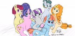 Size: 2484x1200 | Tagged: safe, artist:multi-faceted, character:cloudy quartz, character:cookie crumbles, character:pear butter, character:posey shy, character:twilight velvet, character:windy whistles, species:pony, female, mom six, mother