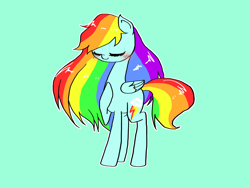 Size: 1600x1200 | Tagged: safe, artist:destroyer_aky, character:rainbow dash, species:pegasus, species:pony, alternate hairstyle, blushing, eyes closed, female, pixiv, simple background, solo