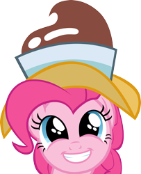 Size: 2379x2928 | Tagged: safe, artist:cthulhuandyou, character:pinkie pie, species:earth pony, species:pony, episode:hearth's warming eve, g4, my little pony: friendship is magic, bust, chancellor puddinghead, clothing, cute, eye shimmer, female, happy, hat, hnnng, looking at you, mare, simple background, smiling, solo, transparent background, vector
