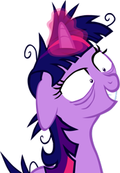 Size: 431x623 | Tagged: safe, artist:rhubarb-leaf, character:twilight sparkle, character:twilight sparkle (unicorn), species:pony, species:unicorn, episode:lesson zero, g4, my little pony: friendship is magic, aura, bust, female, floppy ears, insanity, magic, magic aura, mare, messy mane, simple background, smiling, solo, transparent background, twilight snapple, twilynanas, vector, wide eyes
