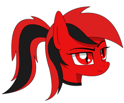 Size: 991x826 | Tagged: safe, artist:lonebigcity, oc, oc only, oc:runic, species:bat pony, species:pony, bat pony oc, bust, collar, female, mare, ponytail, portrait, red and black oc, simple background, solo, transparent background