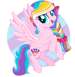Size: 1280x1321 | Tagged: safe, artist:pokeponyeq, base used, character:ploomette, species:pegasus, species:pony, bow, braid, deviantart watermark, female, hair bow, mare, obtrusive watermark, rainbow hair, simple background, solo, transparent background, watermark