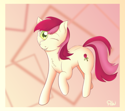 Size: 1800x1600 | Tagged: safe, artist:ponyxwright, character:roseluck, species:pony, abstract background, female, one eye closed, solo, wink