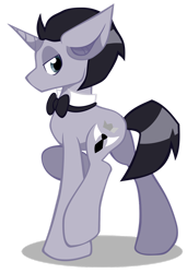 Size: 1024x1497 | Tagged: safe, artist:marly-kaxon, oc, oc only, oc:silver salver, species:pony, species:unicorn, bow tie, looking back, male, raised hoof, simple background, stallion, transparent background