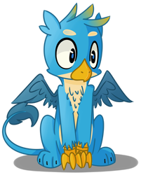 Size: 1024x1274 | Tagged: safe, artist:pointdelta, character:gallus, species:griffon, birb, chest fluff, cute, gallabetes, male, quadrupedal, simple background, sitting, solo, spread wings, transparent background, wings