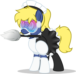 Size: 1380x1343 | Tagged: safe, artist:nxzc88, oc, oc only, oc:naveen numbers, species:pony, choker, clothing, commission, dress, duster, female, grin, hypnogear, hypnogoggles, hypnosis, hypnotized, maid, maid headdress, mare, mouth hold, ponytail, show accurate, simple background, skirt, smiling, socks, solo, swirly eyes, transparent background, vector, visor