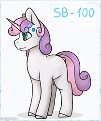 Size: 902x1080 | Tagged: safe, artist:mariashapony, character:sweetie belle, species:pony, species:unicorn, sweetie bot, android, blank flank, crossover, cute, detroit: become human, diasweetes, female, mare, robot, robot pony, simple background, solo, white background