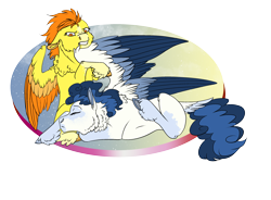 Size: 3186x2350 | Tagged: safe, artist:xxhuntersguardianxx, character:blaze, character:high winds, species:pony, colored wings, multicolored wings, prone, sleeping, wings