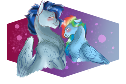 Size: 1008x676 | Tagged: safe, artist:xxhuntersguardianxx, edit, character:nightshade, character:rainbow dash, species:pegasus, species:pony, fanfic:piercing the heavens, bedroom eyes, blushing, chest fluff, cropped, fanfic art, female, floppy ears, lesbian, looking at each other, mare, missing accessory, profile, rainbowshade, shipping, simple background, size difference, transparent background