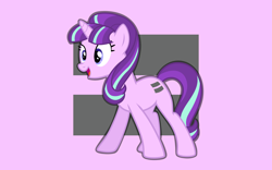 Size: 1920x1200 | Tagged: safe, artist:mattbas, character:starlight glimmer, species:pony, species:unicorn, cute, equal cutie mark, equal sign, female, glimmerbetes, happy, mare, open mouth, pink background, s5 starlight, simple background, smiling, solo