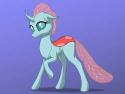 Size: 2000x1500 | Tagged: safe, artist:nebulastar985, character:ocellus, species:changeling, species:reformed changeling, blue background, cute, diaocelles, female, raised hoof, simple background, solo