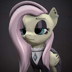 Size: 1080x1080 | Tagged: safe, artist:dazzion, character:fluttershy, species:pegasus, species:pony, 3d, bust, clothing, ear piercing, eyeshadow, female, fluttergoth, folded wings, grainy, jewelry, makeup, mare, noise, piercing, portrait, pose, solo, source filmmaker, wings