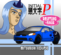 Size: 800x726 | Tagged: safe, artist:sudro, character:princess luna, car, crossover, humanized, initial d, japanese, parody