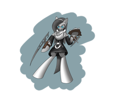 Size: 2560x2048 | Tagged: safe, artist:hugo231929, oc, oc:perltech, species:pony, blades, clothing, glasses, headband, looking at you, maid, simple background, smiling, solo, standing
