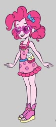 Size: 201x454 | Tagged: safe, alternate version, artist:kora kosicka, character:pinkie pie, equestria girls:spring breakdown, g4, my little pony: equestria girls, my little pony:equestria girls, spoiler:eqg series (season 2), clothing, concept art, cute, diapinkes, feet, female, glasses, legs, open-toed shoes, sleeveless, smiling, solo