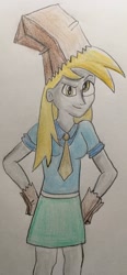 Size: 948x2048 | Tagged: safe, artist:captainedwardteague, character:derpy hooves, episode:luna eclipsed, g4, my little pony: friendship is magic, my little pony:equestria girls, clothing, costume, female, hilarious in hindsight, nightmare night costume, paper bag, paper bag wizard, solo, traditional art