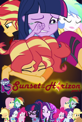 Size: 712x1055 | Tagged: safe, artist:biggernate91, edit, editor:biggernate91, character:applejack, character:fluttershy, character:pinkie pie, character:princess celestia, character:rainbow dash, character:rarity, character:starlight glimmer, character:sunset shimmer, character:twilight sparkle, character:twilight sparkle (scitwi), species:eqg human, species:pony, my little pony:equestria girls, crying, death, equestria girls logo, geode of shielding, geode of sugar bombs, geode of super strength, geode of telekinesis, human ponidox, human sunset, humane five, humane seven, humane six, implied death, implied murder, logo, magical geodes, mane six, ponidox, poster, self ponidox, twolight