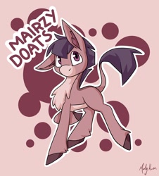 Size: 1280x1418 | Tagged: safe, artist:marly-kaxon, oc, oc only, oc:mairzy doats, species:donkey, species:pony, adoptable, chest fluff, floppy ears, hooves, looking at you, raised hoof, signature, simple background, solo