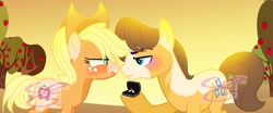 Size: 1280x534 | Tagged: safe, artist:kiwi4578, character:applejack, character:caramel, species:pony, ship:carajack, female, male, marriage proposal, shipping, straight
