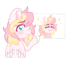 Size: 3652x2819 | Tagged: safe, artist:superanina, oc, oc:ninny, species:pegasus, species:pony, blushing, drawing, female, hoof hold, looking at you, simple background, transparent background, unshorn fetlocks