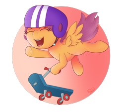 Size: 1200x1080 | Tagged: safe, artist:ponyxwright, character:scootaloo, species:pegasus, species:pony, newbie artist training grounds, abstract background, cute, cutealoo, female, filly, helmet, scooter, solo