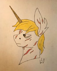 Size: 3024x3780 | Tagged: safe, artist:biergarten13, oc, oc:goldenblood, species:pony, fallout equestria, fallout equestria: project horizons, fanfic art, oia, solo, traditional art