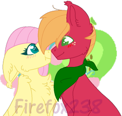 Size: 625x593 | Tagged: safe, artist:firefox238, base used, character:big mcintosh, character:fluttershy, species:pony, ship:fluttermac, blushing, boop, cheek fluff, chest fluff, cutie mark background, ear fluff, female, handkerchief, male, noseboop, shipping, simple background, straight, transparent background, watermark, wing fluff
