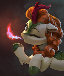 Size: 2140x2550 | Tagged: safe, artist:vanillaghosties, character:autumn blaze, species:kirin, newbie artist training grounds, atg 2019, awwtumn blaze, blowing a kiss, bronybait, cloven hooves, cute, female, fire, fire breath, high res, looking at you, one eye closed, solo, wink