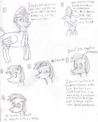 Size: 814x1012 | Tagged: safe, artist:red-supernova64, character:lightning dust, character:rainbow dash, species:pegasus, species:pony, clothing, comic, crappy art, sad, sketch, traditional art, uniform, washouts uniform
