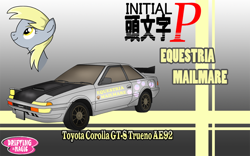 Size: 800x499 | Tagged: safe, artist:sudro, character:derpy hooves, species:pegasus, species:pony, car, crossover, female, initial d, japanese, mare