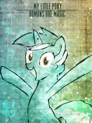 Size: 675x900 | Tagged: safe, artist:mlp-frank, part of a set, character:lyra heartstrings, species:pony, female, humie, irrational exuberance, part of a series, smiling, solo, title drop