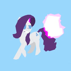 Size: 900x900 | Tagged: safe, artist:mlp-frank, character:rarity, species:pony, species:unicorn, blue background, female, glowing horn, hooves, horn, levitation, lineless, magic, mare, mouth hold, simple, simple background, solo, telekinesis, vector