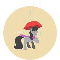 Size: 1000x1000 | Tagged: safe, artist:mlp-frank, character:octavia melody, species:earth pony, species:pony, clothing, eyes closed, female, grin, hooves, lineless, mare, rain, scarf, simple, smiling, solo, umbrella, vector