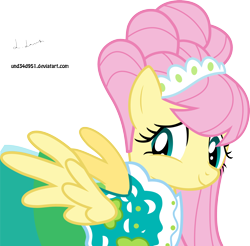 Size: 2500x2456 | Tagged: safe, artist:und34d951, character:fluttershy, species:pony, episode:green isn't your color, g4, my little pony: friendship is magic, clothing, dress, female, modelshy, solo, vector