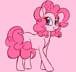 Size: 500x473 | Tagged: safe, artist:woollily, character:pinkie pie, species:earth pony, species:pony, cute, diapinkes, female, mare, missing cutie mark, pink background, simple background, solo