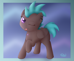 Size: 1920x1600 | Tagged: safe, artist:ponyxwright, oc, oc only, oc:fuse, species:pegasus, species:pony, abstract background, jewelry, necklace, one eye closed, piercing, solo, wink