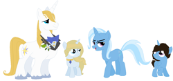 Size: 1220x569 | Tagged: safe, alternate version, artist:joystick12, character:prince blueblood, character:trixie, parent:prince blueblood, parent:trixie, parents:bluetrix, species:pony, ship:bluetrix, family, female, male, offspring, shipping, straight