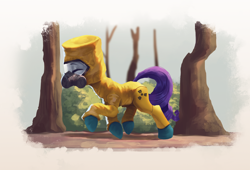 Size: 2800x1900 | Tagged: safe, artist:vanillaghosties, character:rarity, species:pony, species:unicorn, newbie artist training grounds, atg 2019, bush, clothing, eyes closed, female, hazmat suit, mare, solo, tree