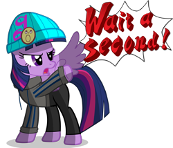 Size: 3500x3000 | Tagged: safe, artist:duskyzombie, character:twilight sparkle, character:twilight sparkle (alicorn), species:alicorn, species:pony, ace attorney, clothing, crossover, female, hat, hobo, hobo pony, mare, my little investigations, objection, phoenix wright, simple background, solo, sweater, transparent background