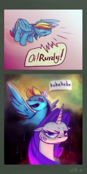 Size: 1300x2600 | Tagged: safe, artist:incmyk, character:rainbow dash, character:rarity, species:pegasus, species:pony, species:unicorn, angry, annoying, comic, dialogue, duo, female, laughing, mare, onomatopoeia, rarity is not amused, speech, speech bubble, thermometer, trolling, unamused, vein, vein bulge, yelling