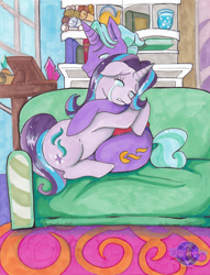 Size: 2516x3289 | Tagged: safe, artist:ksapphire8989, character:firelight, character:starlight glimmer, species:pony, species:unicorn, crying, father and daughter, female, hug, male, starlight's office, traditional art, watercolor painting