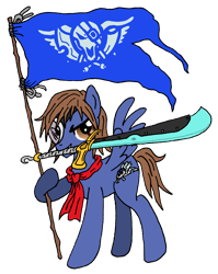 Size: 1456x1831 | Tagged: safe, artist:sephiroth7734, species:pegasus, species:pony, flag, ponified, simple background, skies of arcadia, sword, transparent background, vyse, weapon
