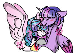Size: 448x306 | Tagged: safe, artist:kiwi4578, character:princess flurry heart, character:twilight sparkle, character:twilight sparkle (alicorn), species:alicorn, species:pony, adult, aunt and niece, chest fluff, duo, duo female, eyes closed, female, hug, older, older flurry heart, simple background, spread wings, transparent background, wings