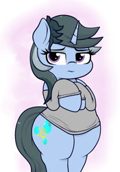Size: 757x1080 | Tagged: safe, artist:blitzyflair, oc, oc:blitzy flair, species:pony, species:unicorn, clothing, curvy, female, mare, simple background, sweater