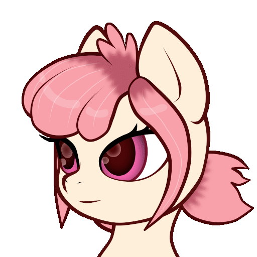 Size: 512x512 | Tagged: safe, artist:ailish, oc, oc only, oc:hopple scotch, species:earth pony, species:pony, animated, bust, female, gif, head turn, looking at you, mare, pigtails, portrait, simple background, smiling, solo, transparent background, wink, ych result