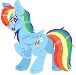 Size: 1197x1177 | Tagged: safe, artist:incubugs, character:rainbow dash, species:pegasus, species:pony, blushing, butt, cute, dashabetes, ear fluff, female, heart, hoof heart, lineless, looking back, plot, profile, simple background, smiling, solo, transparent background, unshorn fetlocks