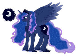 Size: 1024x749 | Tagged: safe, artist:dreamilil, character:princess luna, species:alicorn, species:pony, blushing, cheek fluff, chest fluff, cloven hooves, cute, cutie mark, ear fluff, ethereal mane, female, fluffy, freckles, galaxy mane, leg fluff, lunabetes, mare, neck fluff, profile, simple background, solo, spread wings, transparent background, unshorn fetlocks, white outline, wing fluff, wings