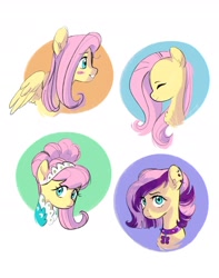 Size: 1536x1945 | Tagged: safe, artist:bokkitoki, character:fluttershy, species:pegasus, species:pony, episode:green isn't your color, g4, my little pony: friendship is magic, alternate hairstyle, blush sticker, blushing, bust, chest fluff, choker, clothing, cute, dress, ear piercing, eyes closed, female, looking at you, mare, modelshy, piercing, portrait, profile, short hair, shyabetes, simple background, smiling, solo, three quarter view, white background, wings