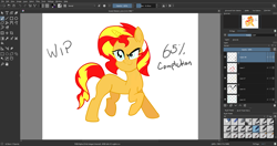 Size: 1920x1017 | Tagged: safe, artist:n3ro 182, character:sunset shimmer, species:pony, colored, female, horn, krita, solo, wip