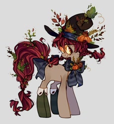 Size: 988x1080 | Tagged: safe, artist:angrygem, oc, species:earth pony, species:pony, bow, clothing, hat, pumpkin, solo, tail bow
